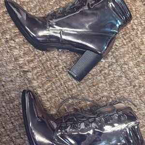 Metallic Lace-Up Ankle Boots
